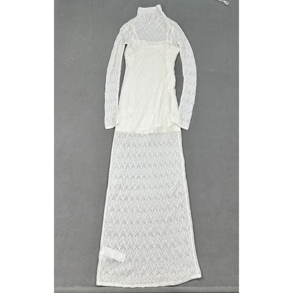 Abercrombie & Fitch Dress Womens XS Ivory Merino Wool Knit Mock Neck Maxi Bridal